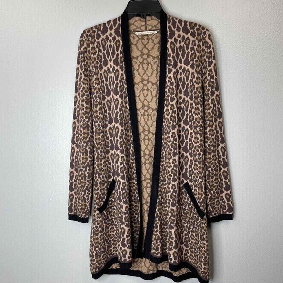 Soft Surroundings Leopard Cardigan Sweater Womens Small Brown Long Sleeve Open - Picture 1 of 11